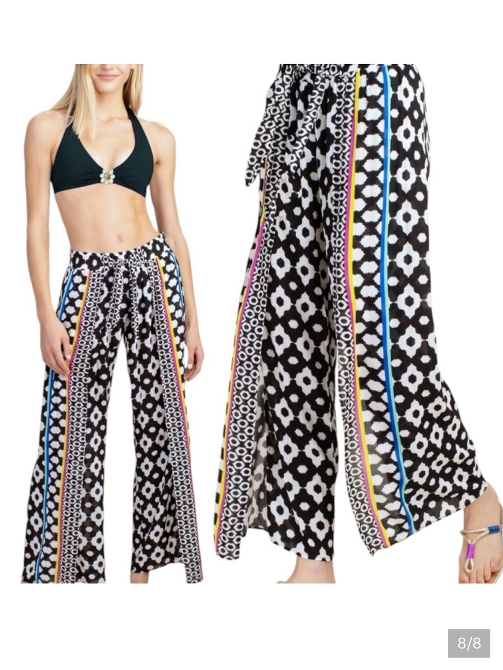 Trina Turk Onyx Ikat Side Split Swimsuit Cover Up Pants